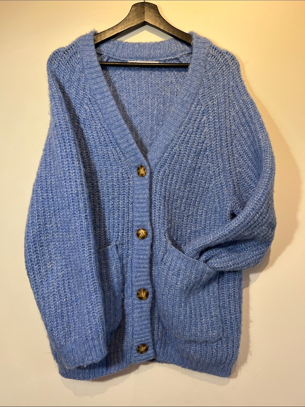Zara Soft Blue Chunky V-Neck Button Cardigan